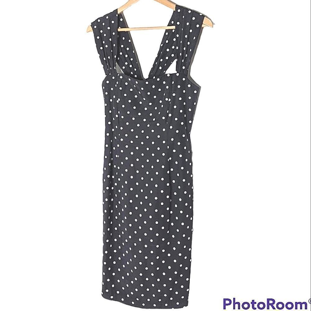 Vintage Black & White Polkadot Structured Tailored Dress size 8